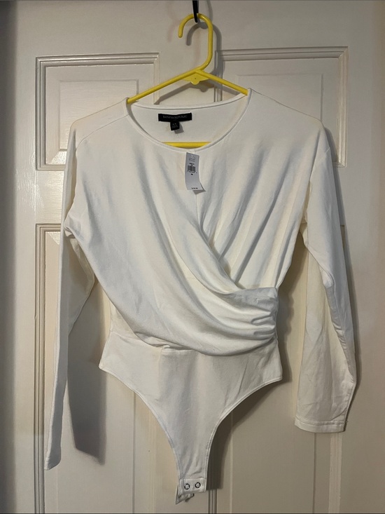 Banana Republic Tops - Banana Republic Cream Faux-Wrap Long Sleeve Bodysuit